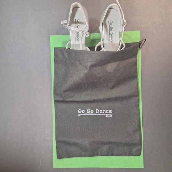 Go Go Dance Silver Glitter Leather Ballroom Dance Heels 2.5” Size 9 Suede Sole - Picture 13 of 15